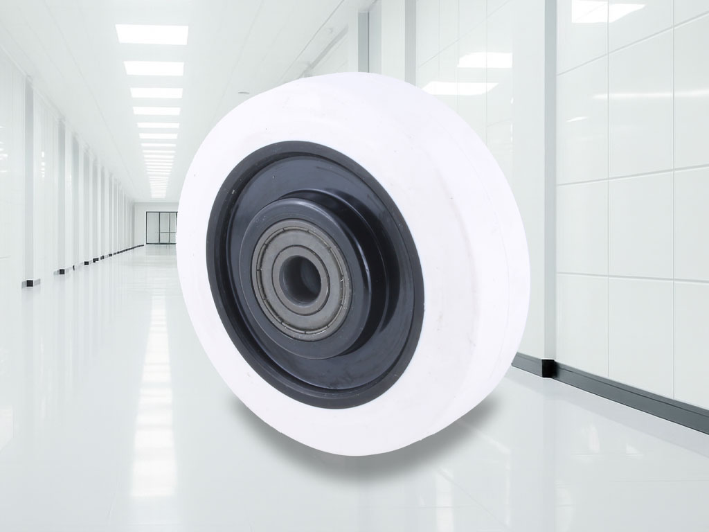 Hygienic wheel in white rubber for temperatures